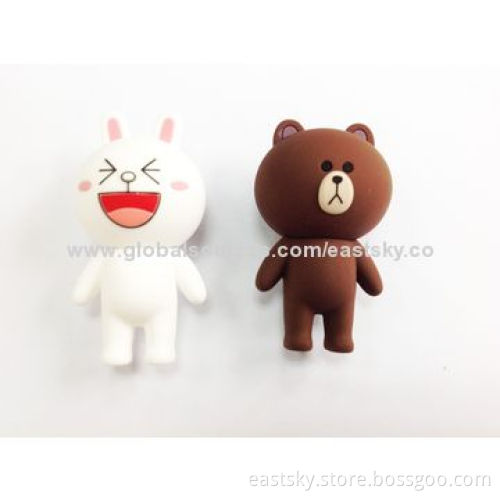 Customized Bear and Rabbit-shaped USB Flash Drive, Made of Soft PVC Material, OEM Orders are Welcome